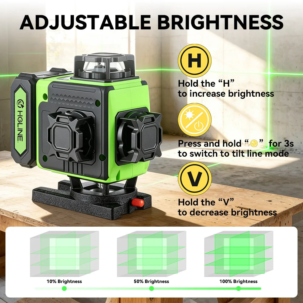 Niveau Laser 4D 16 Lignes Vert | Télécommande APP | Batterie Li-ion 6000 mAh | Auto-Nivelant 360°