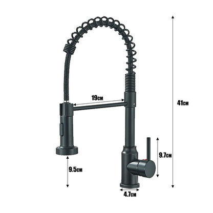 Robinet cuisine  | Mitigeurs cuisine-Robinet cuisine à ressort chromé avec douchette extractible — Jet aéré — Acier inoxydable – Bec rotatif