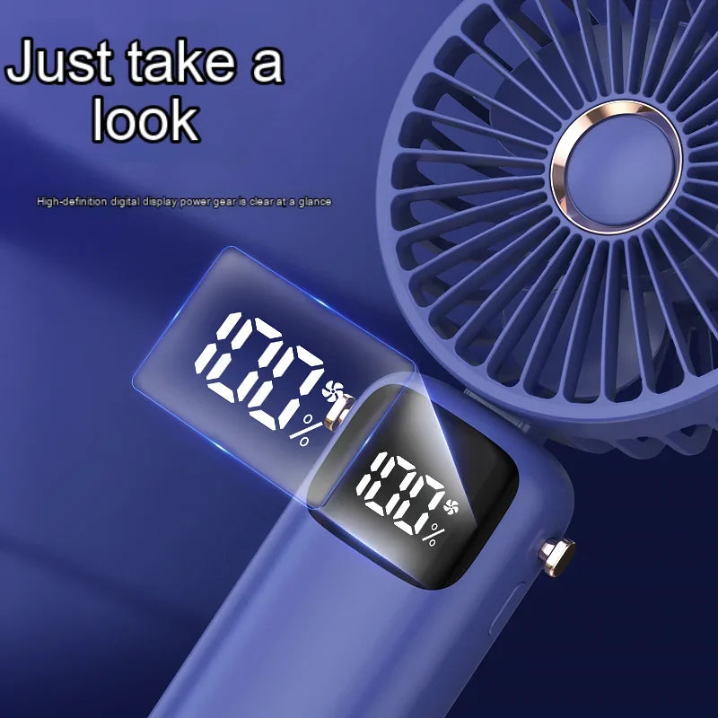Mini ventilateur portable  | Ventilateur USB portable à main –Pliable , à suspendre autour du cou- Affichage numérique LED,