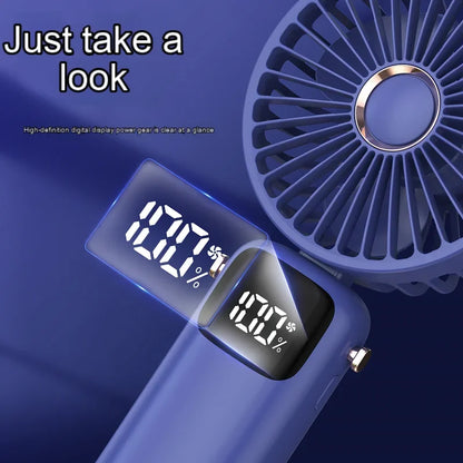 Mini ventilateur portable  | Ventilateur USB portable à main –Pliable , à suspendre autour du cou- Affichage numérique LED,
