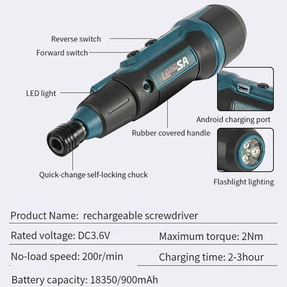 Tournevis électrique sans fil 3,6 V – 2 Nm – Rechargeable