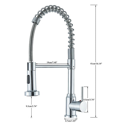 Robinet cuisine  | Mitigeurs cuisine-Robinet cuisine à ressort chromé avec douchette extractible — Jet aéré — Acier inoxydable – Bec rotatif