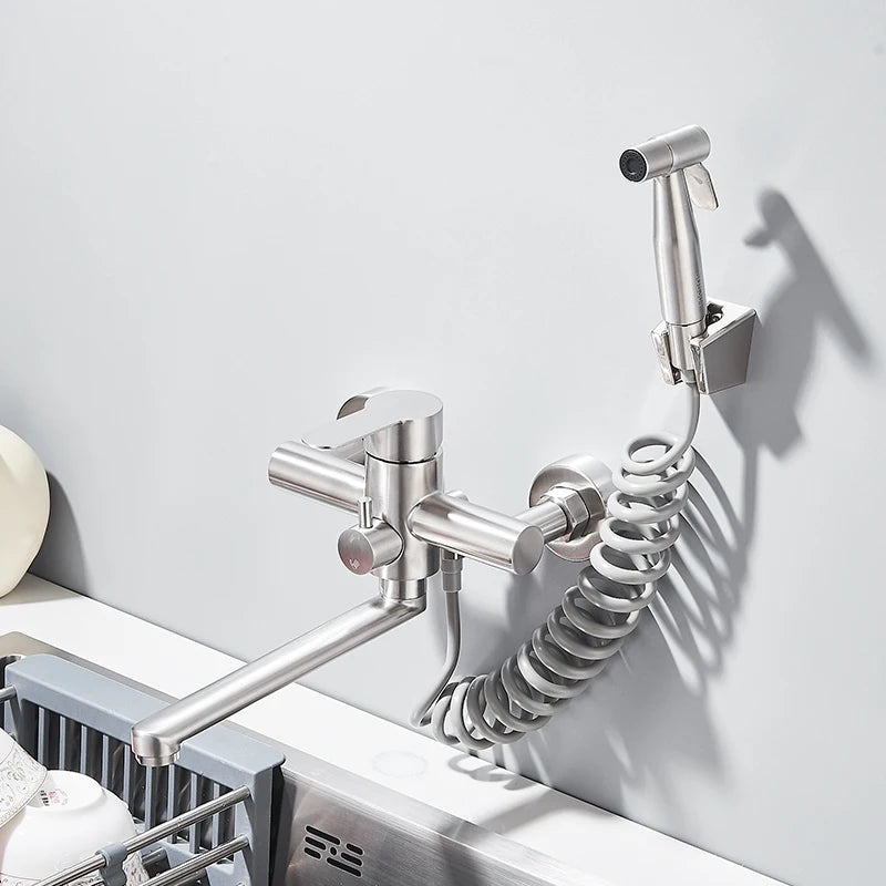 Robinet de cuisine |Mitigeur mural avec douchette en acier inoxydable