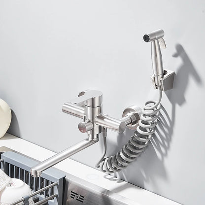 Robinet de cuisine |Mitigeur mural avec douchette en acier inoxydable