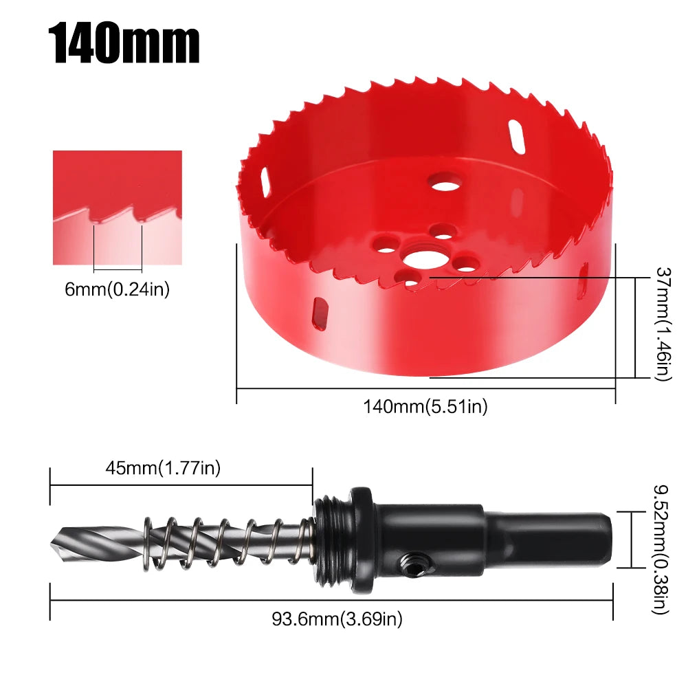 Scie cloche 140mm perceuse avec mandrin et foret pilote pour perçage métal acier aluminium plastique bois
