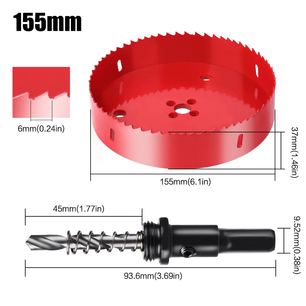 Scie cloche 155mm perceuse avec mandrin et foret pilote pour perçage métal acier aluminium plastique bois