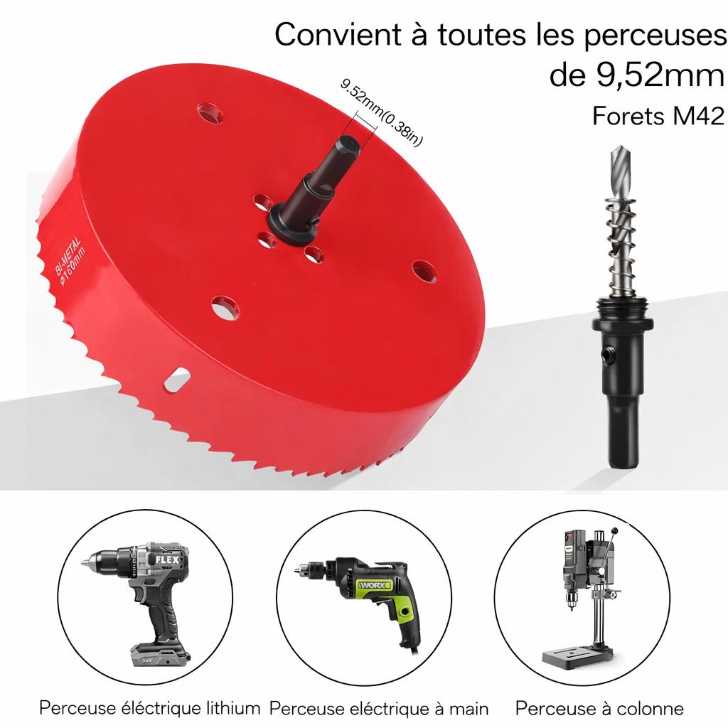 Scie cloche bimetal M42 pour perceuse perçage acier aluminium métal plastique mandrin 952 mm