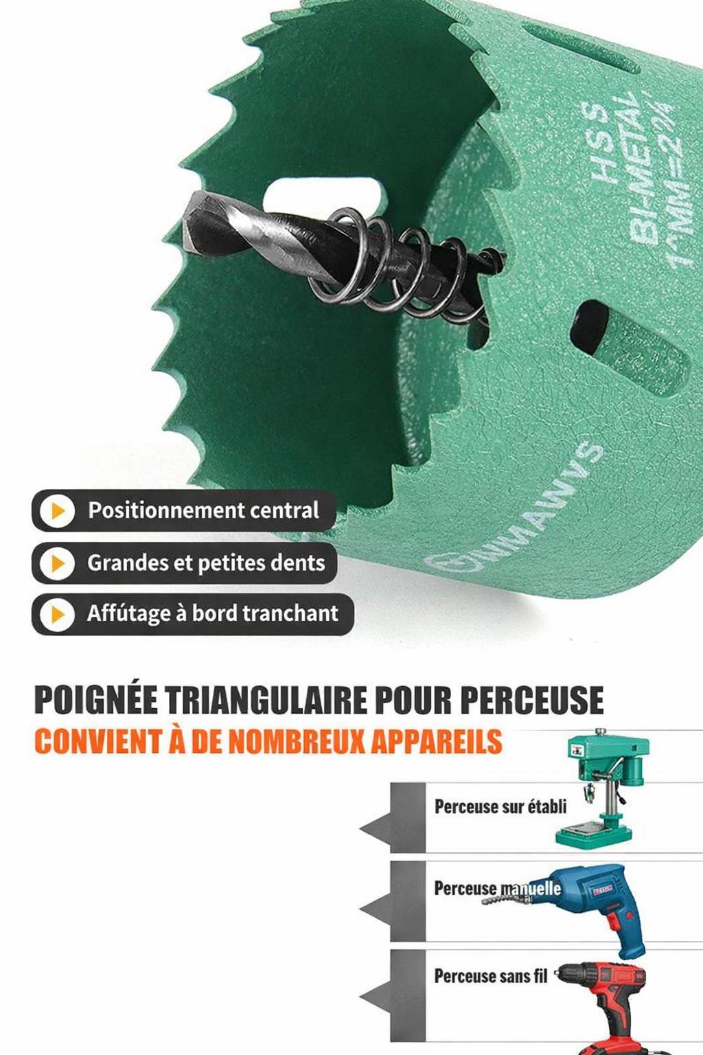 Scie cloche verte poignee triangulaire convient perceuses etabli filaire sans fil