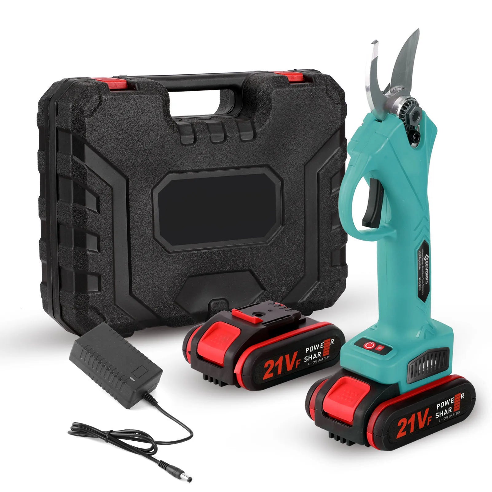 Secateur electrique bleu valise noire batteries chargeur batterie noir
