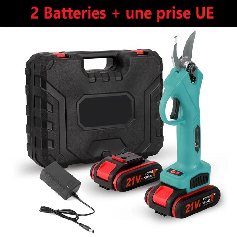 Secateur electrique  valise bleu deux batteries chargeur batterie noir
