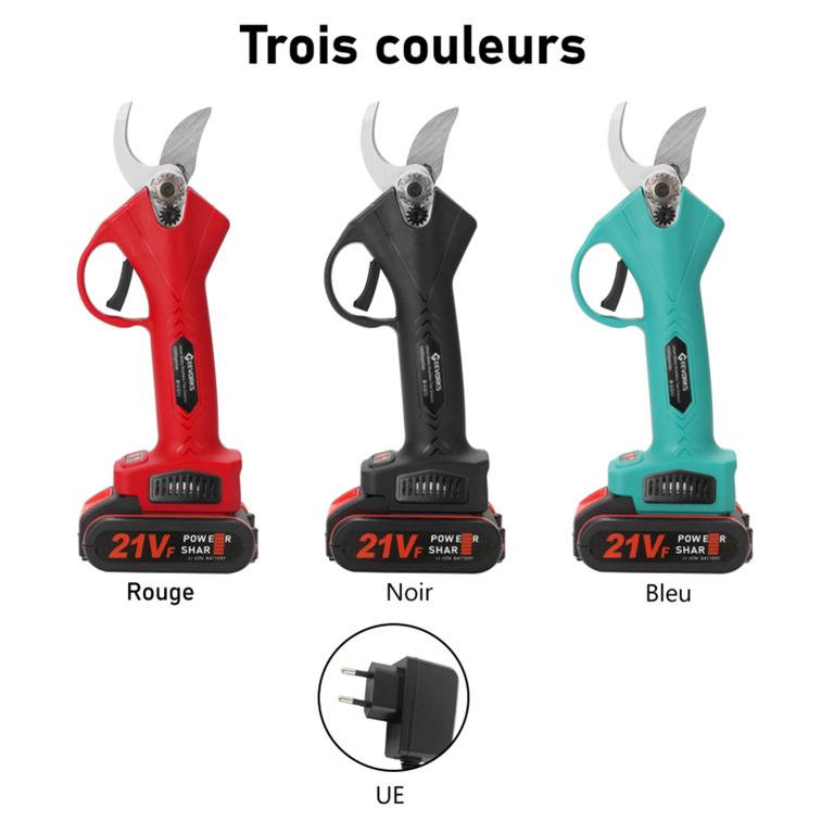 Secateur electrique rouge noir bleu chargeur batteries