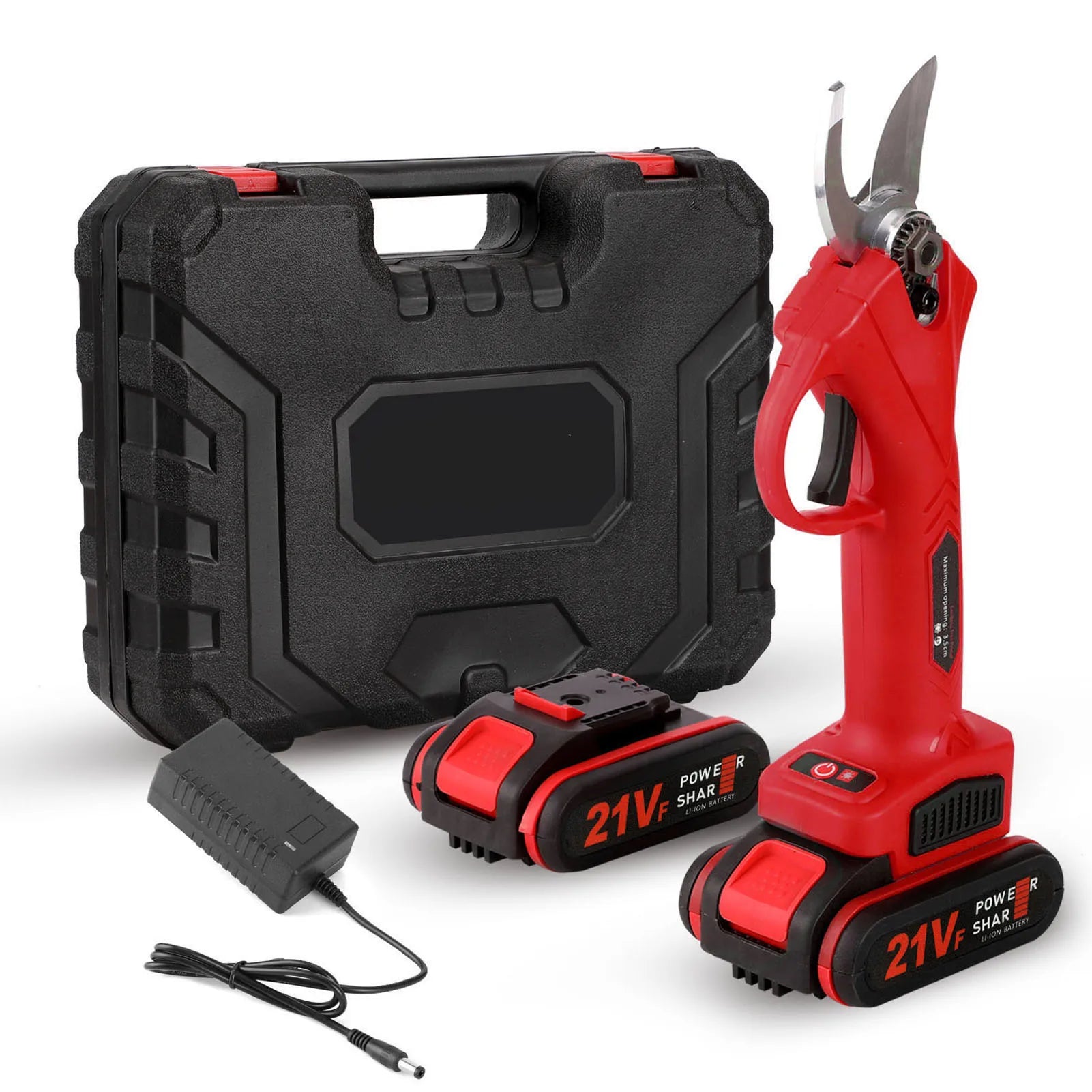 Secateur electrique rouge valise noire batteries chargeur batterie noir