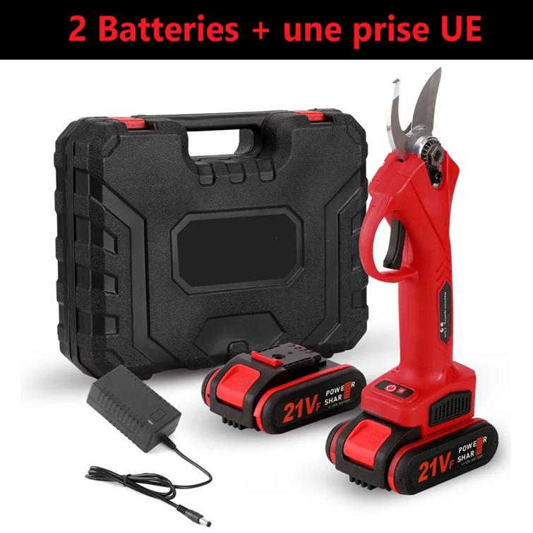 Secateur electrique  rouge valise  deux batteries chargeur batterie noir