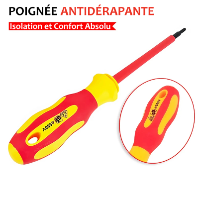 TOURNEVIS ELECTRICIEN jaune orange isolé, confort , poignée antidérapante ergonomique