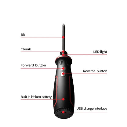 Tournevis electrique Rechargeable USB 3.6V avec lumière LED, nomenclature