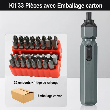 Tournevis electrique , embouts, emballage carton, boitier orange 