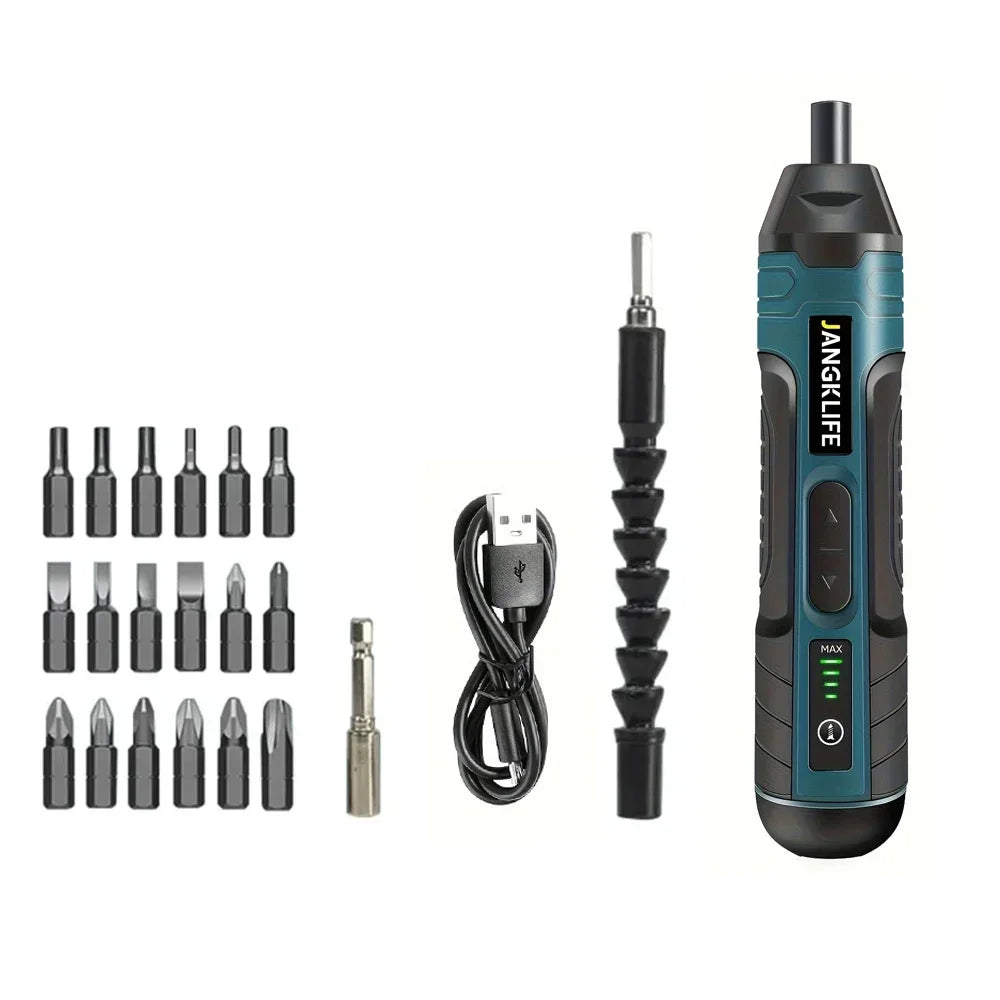 Tournevis electrique sans fil bleu et noir , confort ergonomique câble usb charge