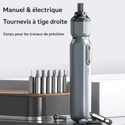 Tournevis electrique ,utilisation manuelle, tige droite, embouts pour 
 travaux de précisions