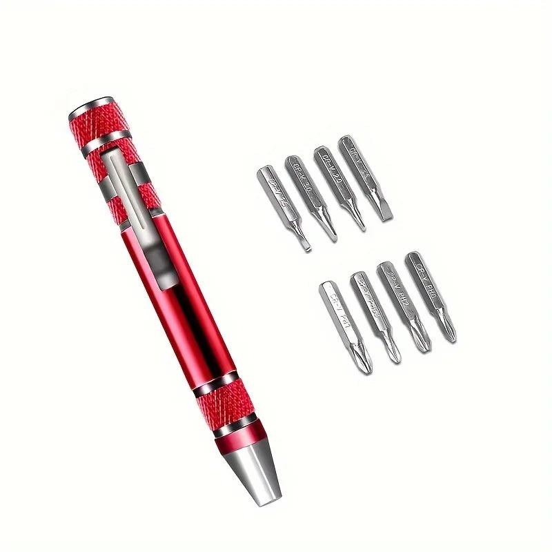 Tournevis rouge avec huit embouts