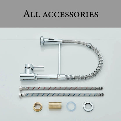 Accessoires du Robinet cuisine argenté avec deux flexibles et raccords