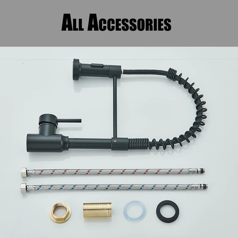 Accessoires du Robinet cuisine noir avec deux flexibles et raccords
