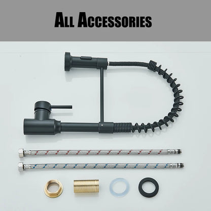 Accessoires du Robinet cuisine noir avec deux flexibles et raccords