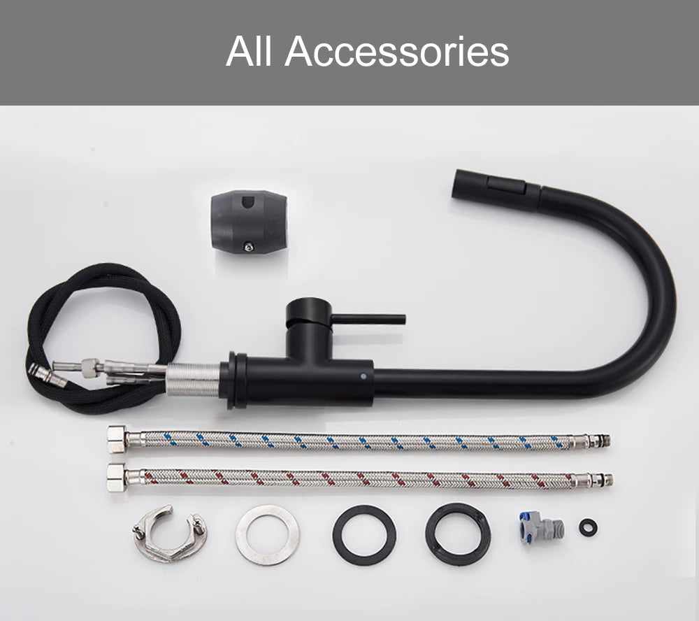 Accessoires du Robinet cuisine noir-matte extractible avec flexibles