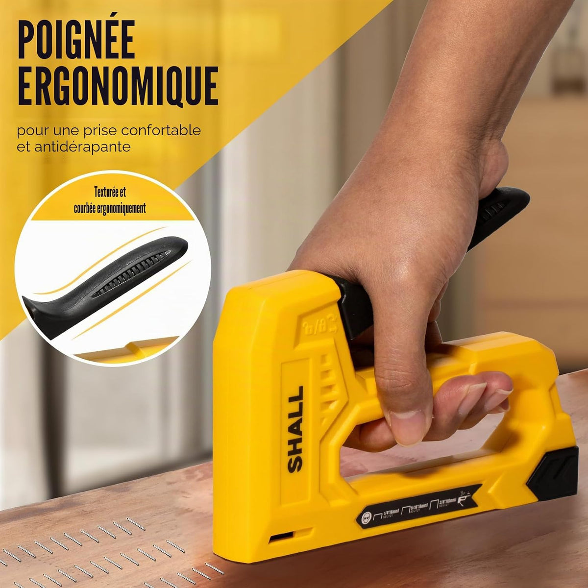 Agrafeuse manuelle à poignée ergonomique et antidérapante