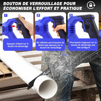 bouton de verouillage de la Scie sabre à poignée bleu, économie d'effort