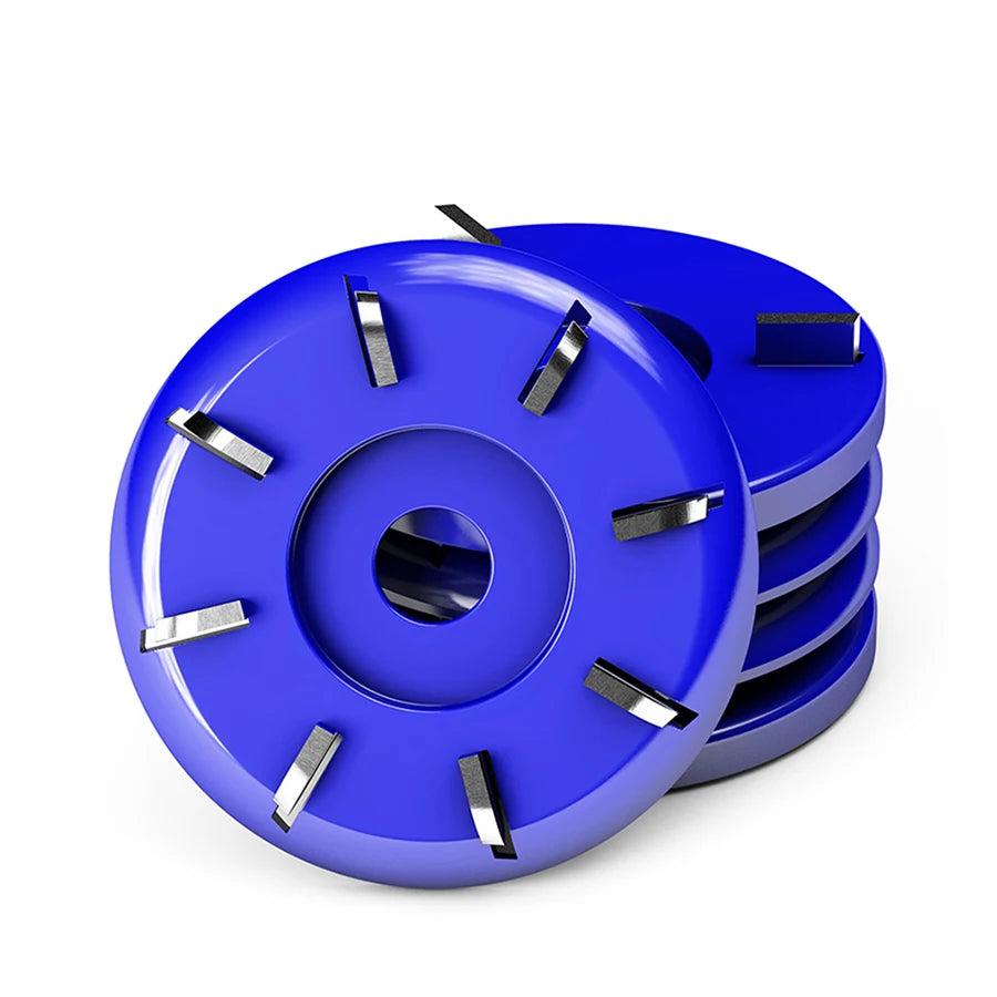 cinq  disques sculpture bois  bleus huit dents