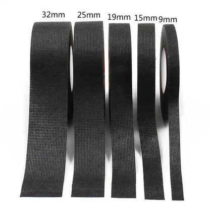 cinq rouleaux de  ruban adhesif ignifuge noir, differentes dimensions
