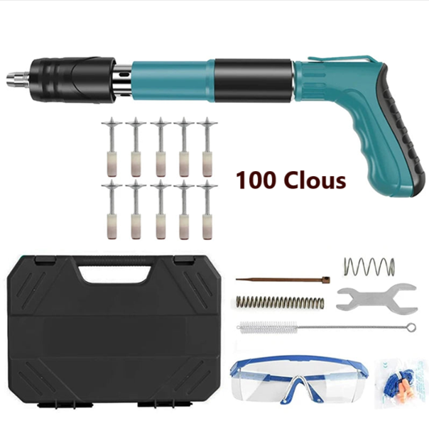 cloueur electrique bleu ou Pistolet à 100 clous et valise noire