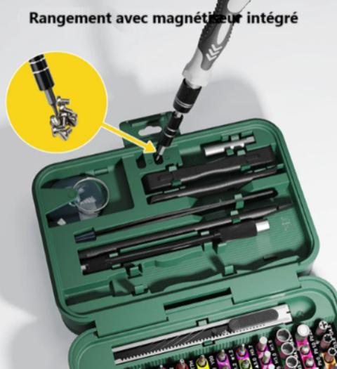 Coffret de tournevis avec fonction magnétiseur intégré pour visser sans faire tomber les vis