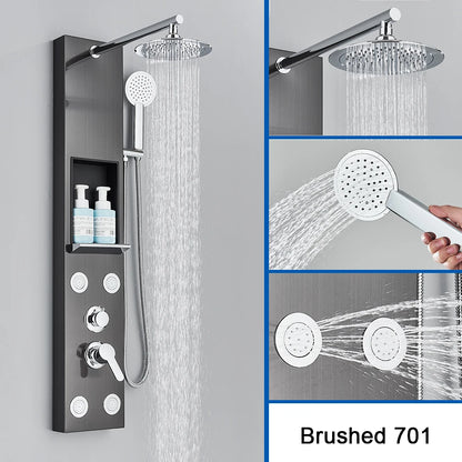 Colonne de douche,noir brosse, pluie large, cascade, jets de massage, 701