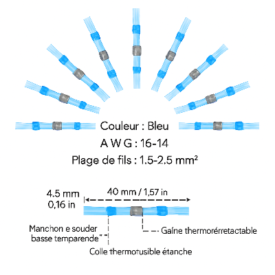 connecteur electrique thermoretractables couleur bleue