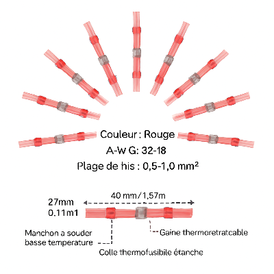 connecteur electrique thermoretractables couleur rouge