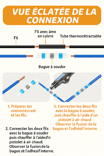 connecteur electrique thermoretractables ,vue éclatée de la connexion