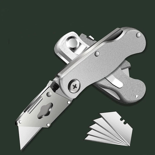 Cutter | Précision Pro-cutter de poche robuste utilitaire pliant en alliage d’aluminium-lames remplaçables – clip de ceinture pour entrepôt, tapis et bricolage