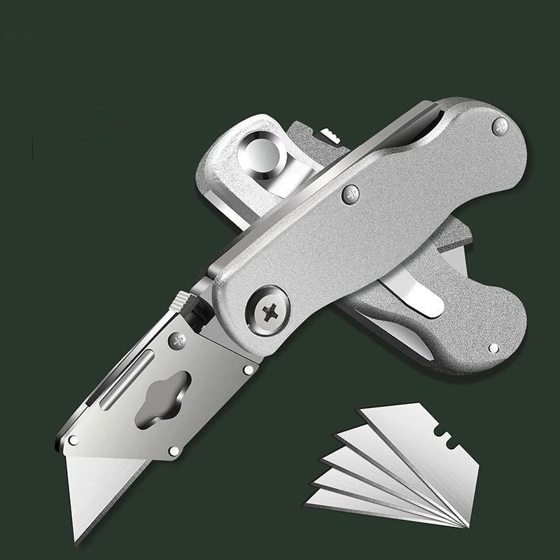 Cutter | Précision Pro-cutter de poche robuste utilitaire pliant en alliage d’aluminium-lames remplaçables – clip de ceinture pour entrepôt, tapis et bricolage