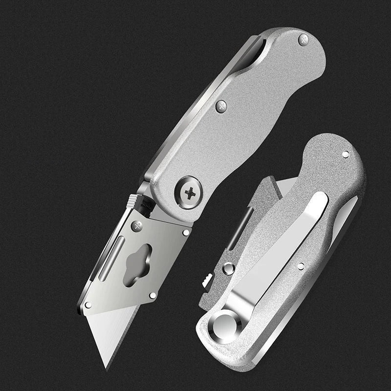 Cutter | Précision Pro-cutter de poche robuste utilitaire pliant en alliage d’aluminium-lames remplaçables – clip de ceinture pour entrepôt, tapis et bricolage