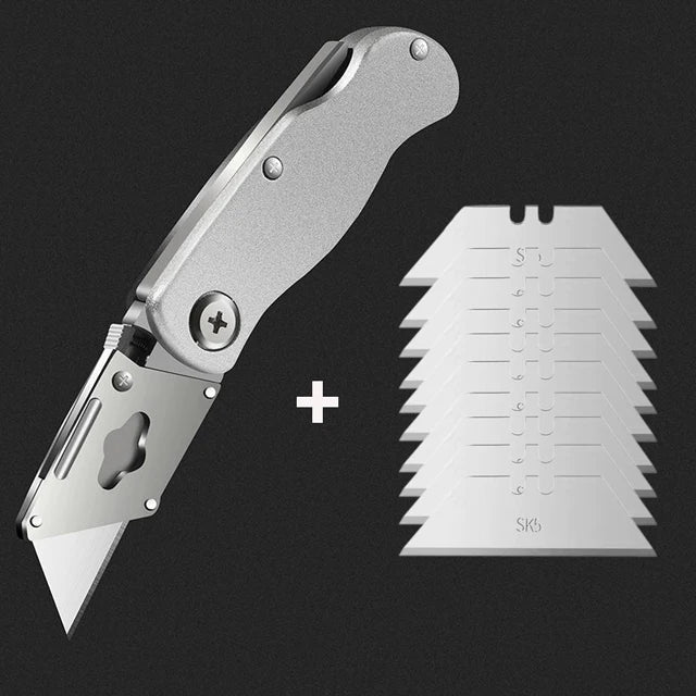 Cutter | Précision Pro-cutter de poche robuste utilitaire pliant en alliage d’aluminium-lames remplaçables – clip de ceinture pour entrepôt, tapis et bricolage