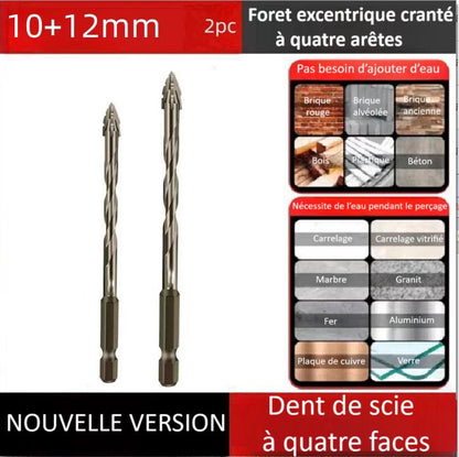 deux Foret perceuse excentrique  quatre  aretes en alliage 10mm 12mm