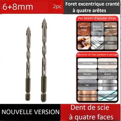 deux Foret perceuse excentrique  quatre  aretes en alliage 6mm 8mm