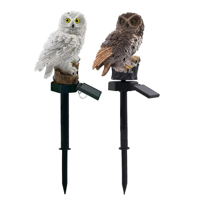 deux Lampe solaire extérieur chouette,une  maron ,l'autre blanche,panneau solair