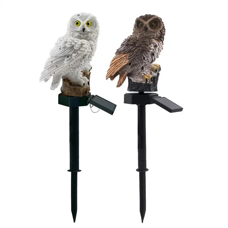 deux Lampe solaire extérieur chouette,une  marron ,l'autre blanche,panneau solair