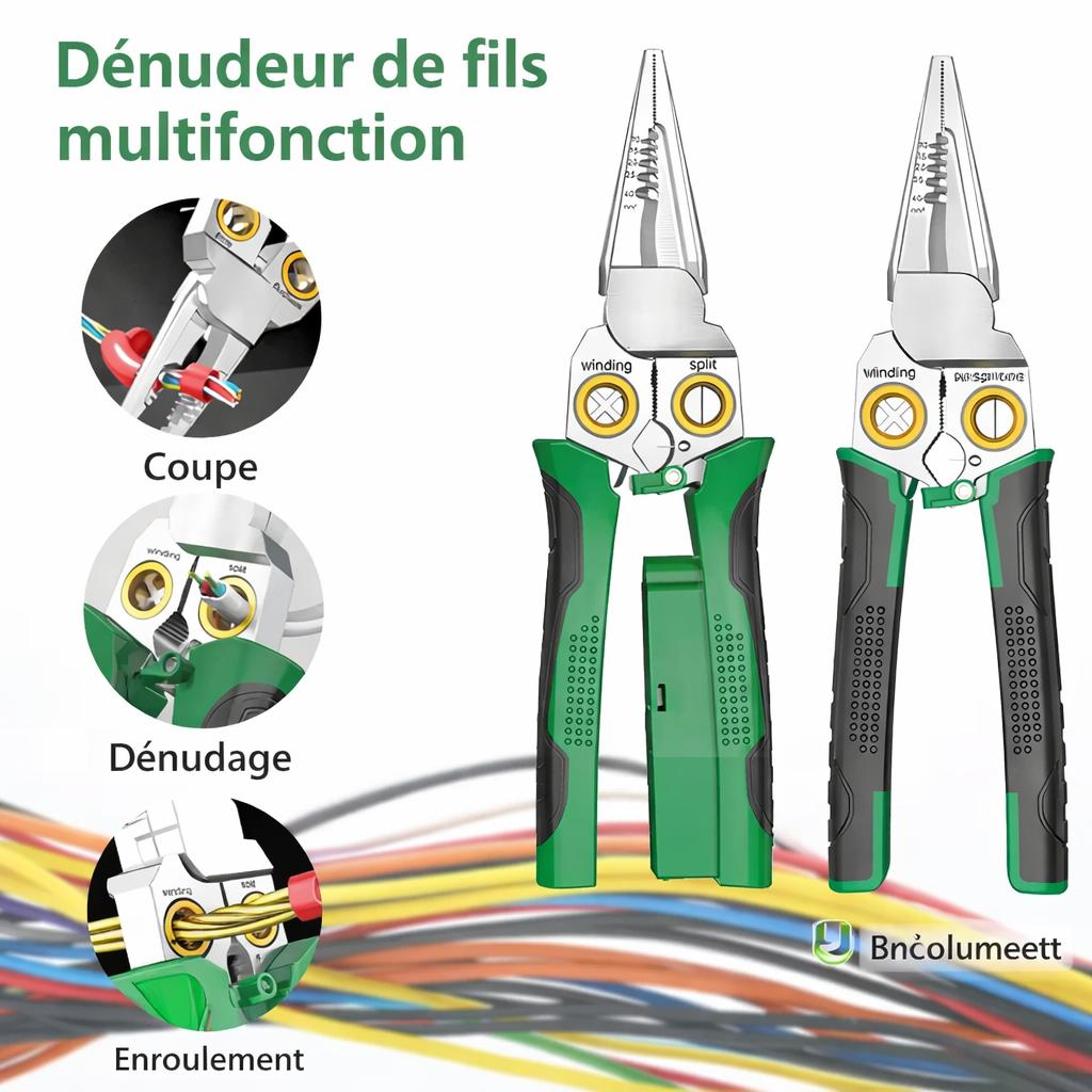 deux PINCE A DENUDER multifonction poignee verte noire denudage enroulement coupe