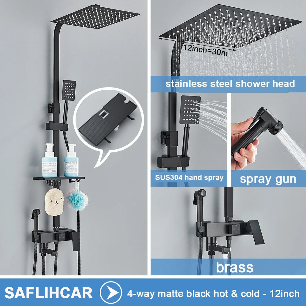deux colonne de douche noires de 12 pouces