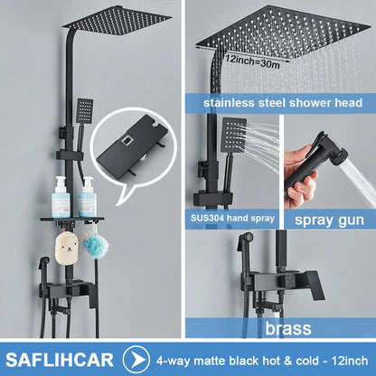 deux colonne de douche noires de 12 pouces