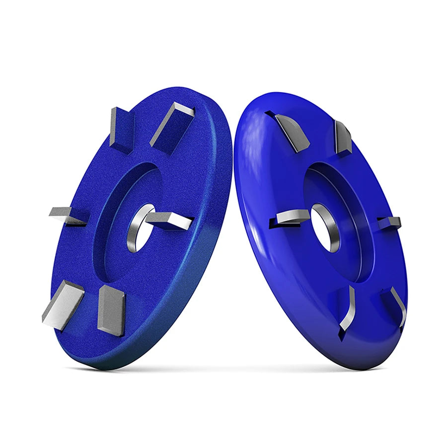 deux disques sculpture bois  bleus six dents