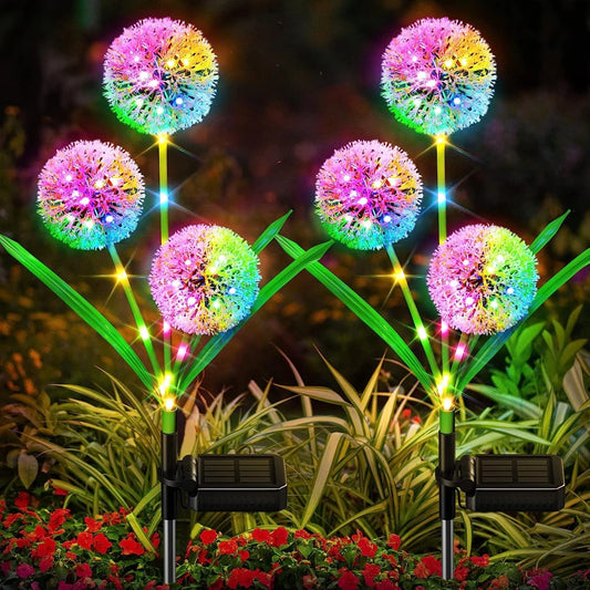 deux lampe solaire extérieur avec panneaux solaires ,pissenlit lumineux multicolor